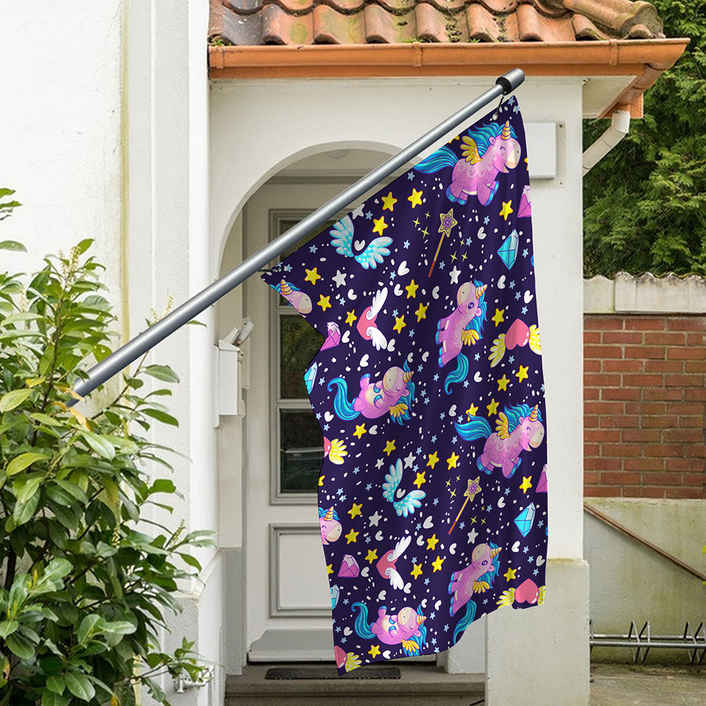 Cute Night Star Unicorn Pattern Print Polyester Flag
