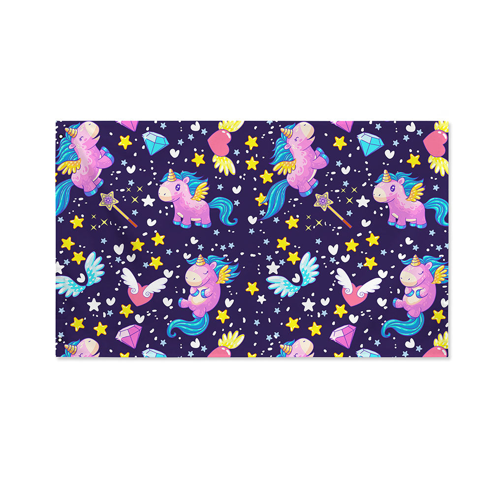 Cute Night Star Unicorn Pattern Print Polyester Flag