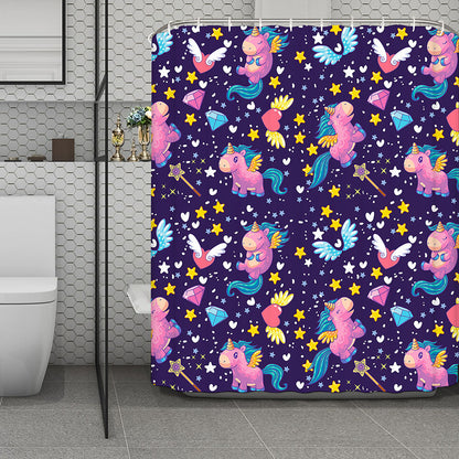 Cute Night Star Unicorn Pattern Print Polyester Shower Curtain