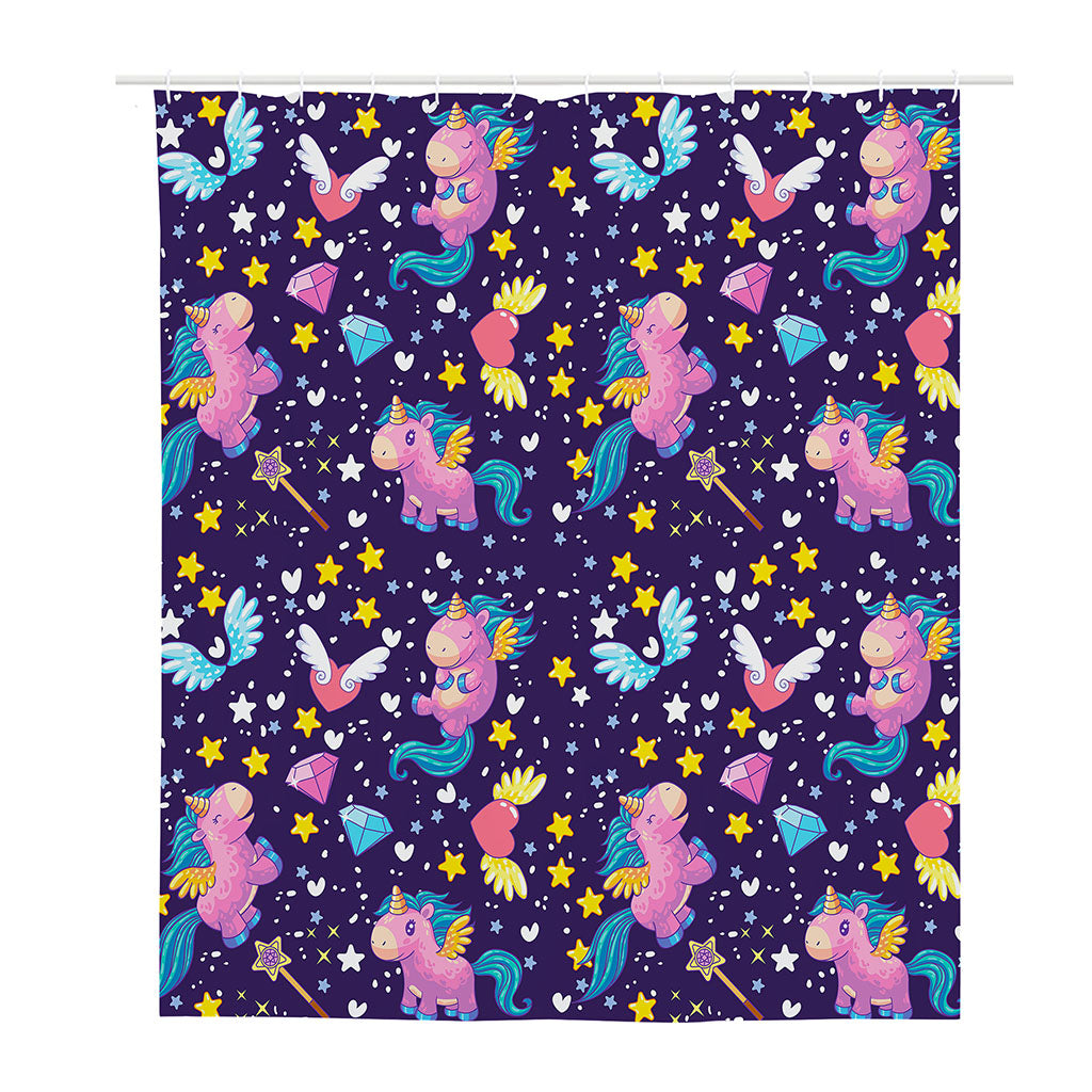 Cute Night Star Unicorn Pattern Print Polyester Shower Curtain