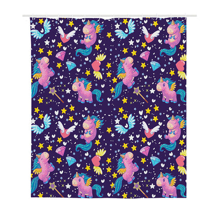 Cute Night Star Unicorn Pattern Print Polyester Shower Curtain