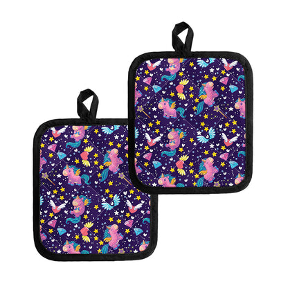 Cute Night Star Unicorn Pattern Print Pot Holders