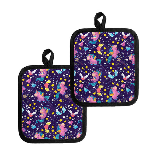 Cute Night Star Unicorn Pattern Print Pot Holders