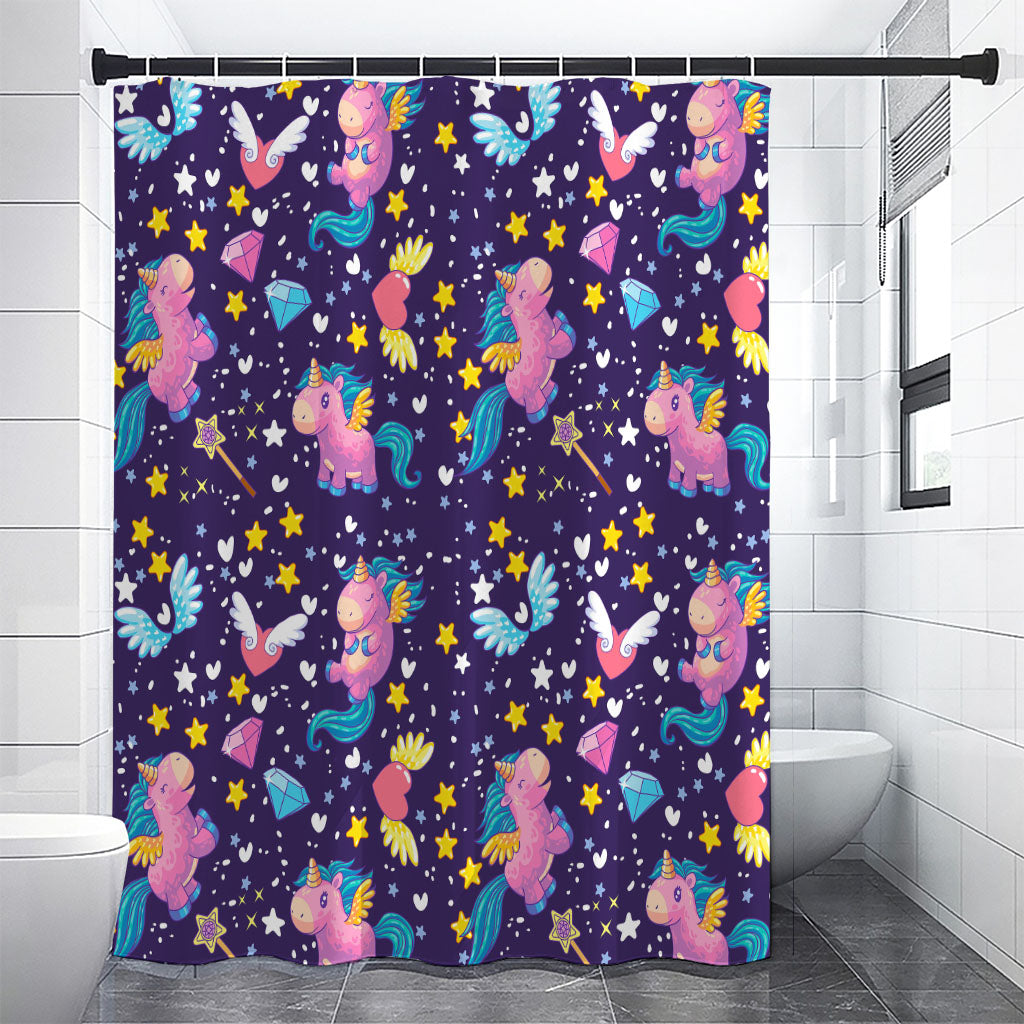 Cute Night Star Unicorn Pattern Print Premium Shower Curtain