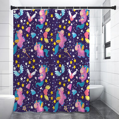 Cute Night Star Unicorn Pattern Print Premium Shower Curtain