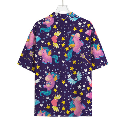 Cute Night Star Unicorn Pattern Print Rayon Hawaiian Shirt
