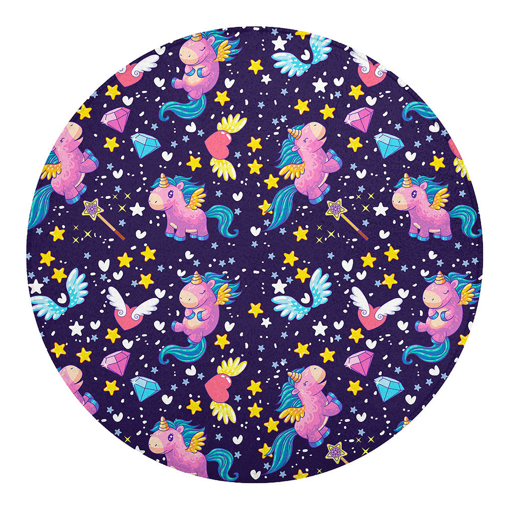 Cute Night Star Unicorn Pattern Print Round Blanket