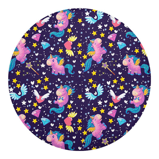 Cute Night Star Unicorn Pattern Print Round Blanket