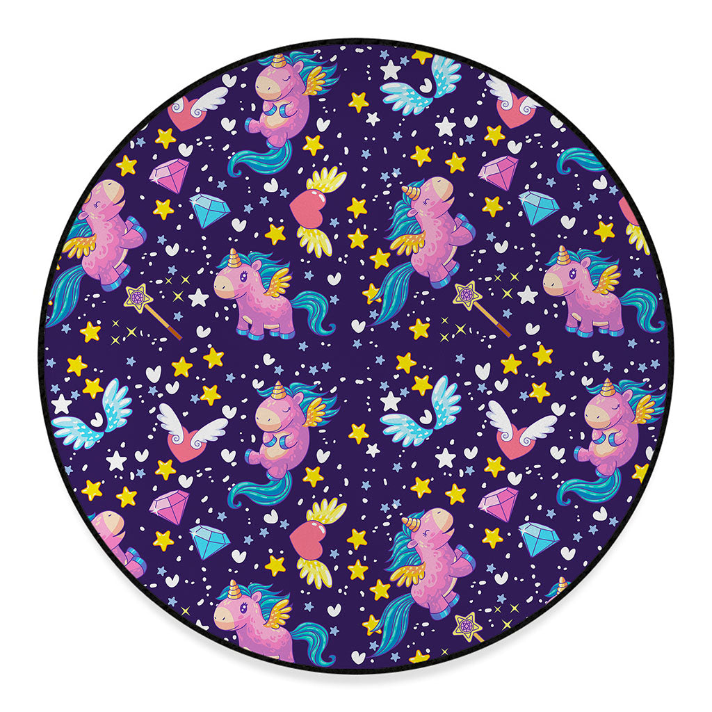 Cute Night Star Unicorn Pattern Print Round Floor Mat
