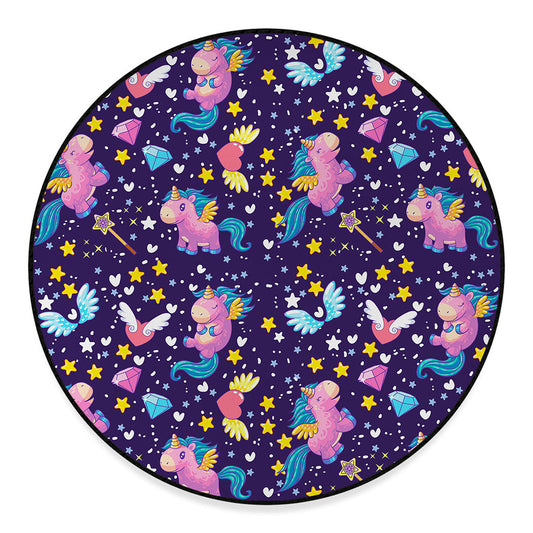 Cute Night Star Unicorn Pattern Print Round Floor Mat