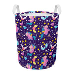 Cute Night Star Unicorn Pattern Print Round Laundry Basket