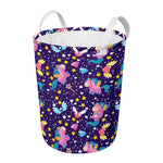 Cute Night Star Unicorn Pattern Print Round Laundry Basket