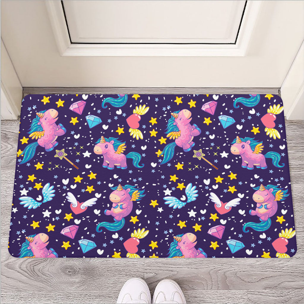 Cute Night Star Unicorn Pattern Print Rubber Doormat