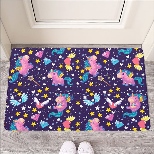 Cute Night Star Unicorn Pattern Print Rubber Doormat