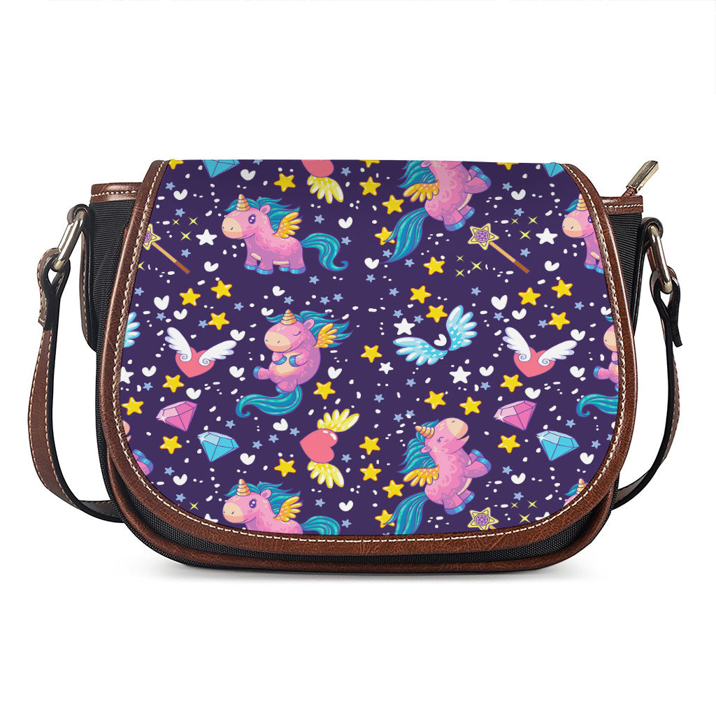 Cute Night Star Unicorn Pattern Print Saddle Bag