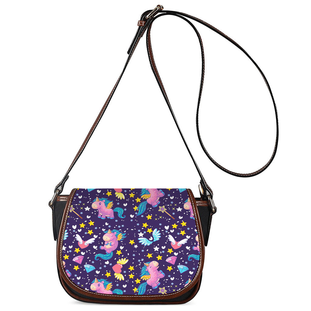 Cute Night Star Unicorn Pattern Print Saddle Bag