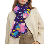 Cute Night Star Unicorn Pattern Print Scarf