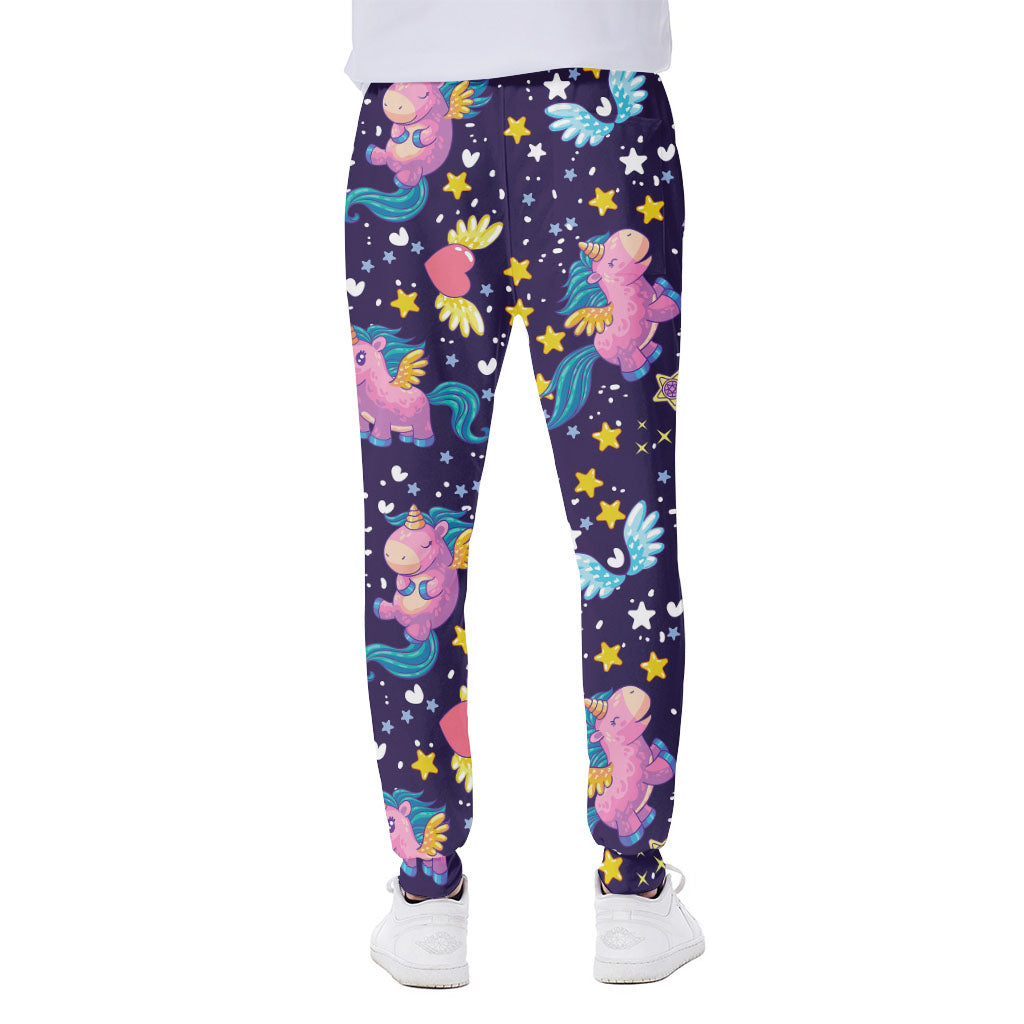Cute Night Star Unicorn Pattern Print Scuba Joggers