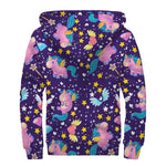 Cute Night Star Unicorn Pattern Print Sherpa Lined Zip Up Hoodie