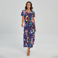 Cute Night Star Unicorn Pattern Print Short Sleeve Maxi Dress