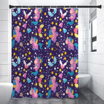 Cute Night Star Unicorn Pattern Print Shower Curtain
