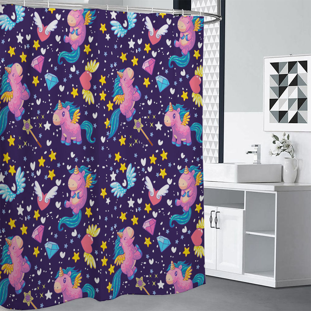 Cute Night Star Unicorn Pattern Print Shower Curtain