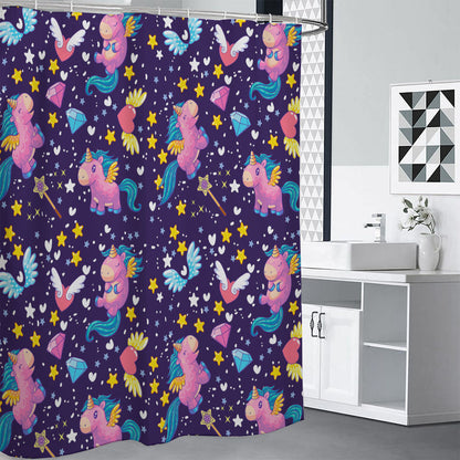 Cute Night Star Unicorn Pattern Print Shower Curtain