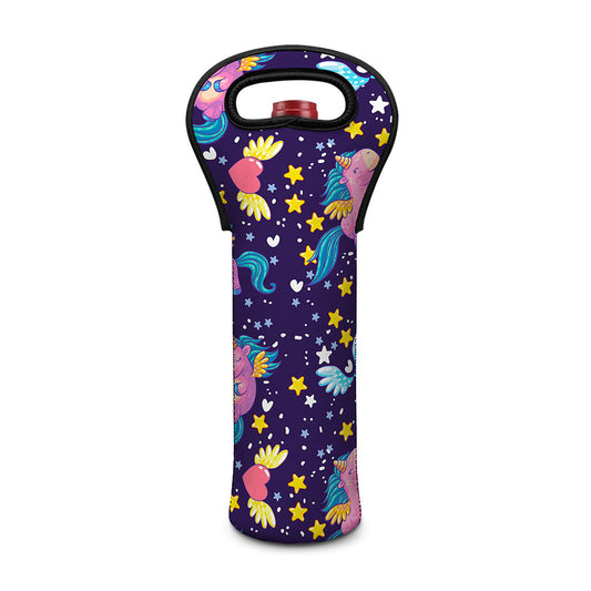 Cute Night Star Unicorn Pattern Print Single Neoprene Wine Tote