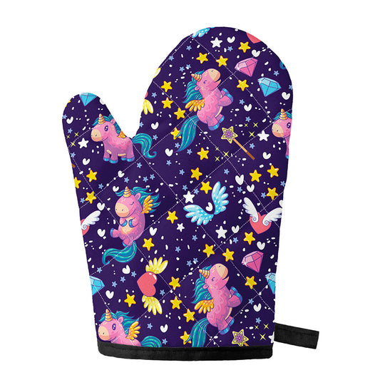 Cute Night Star Unicorn Pattern Print Single Oven Mitt