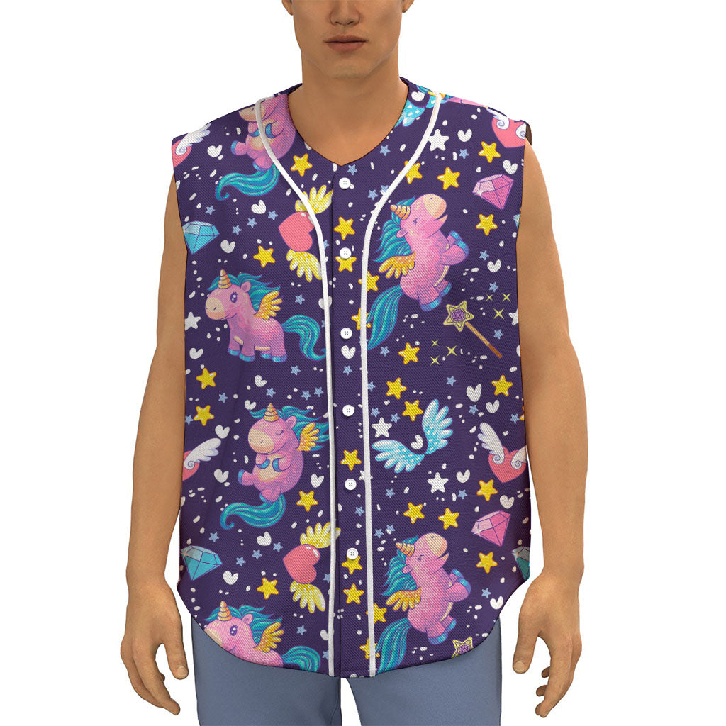 Cute Night Star Unicorn Pattern Print Sleeveless Baseball Jersey