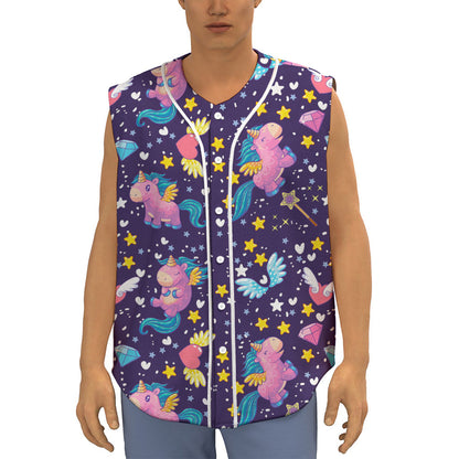 Cute Night Star Unicorn Pattern Print Sleeveless Baseball Jersey