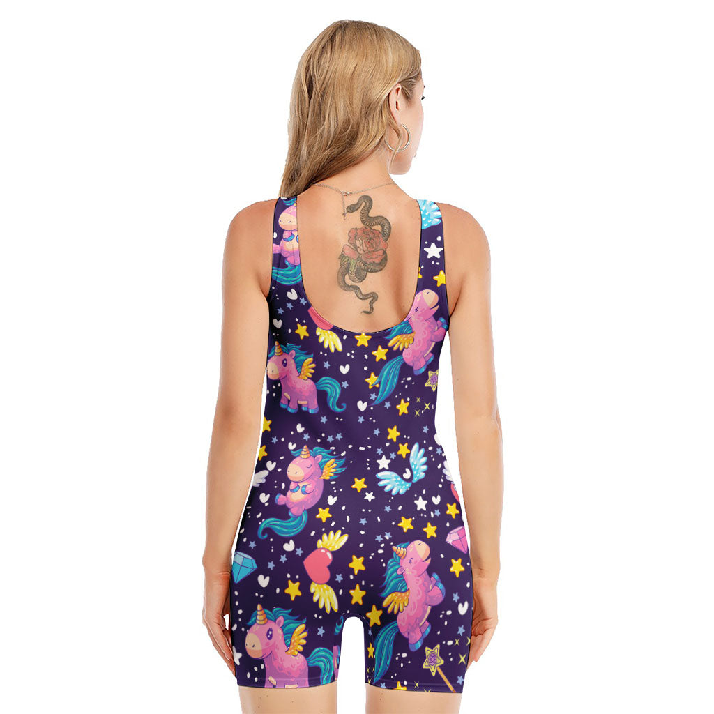 Cute Night Star Unicorn Pattern Print Sleeveless One Piece Swimsuit