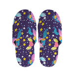 Cute Night Star Unicorn Pattern Print Slippers