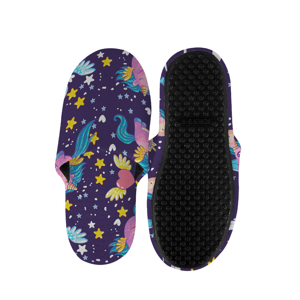 Cute Night Star Unicorn Pattern Print Slippers
