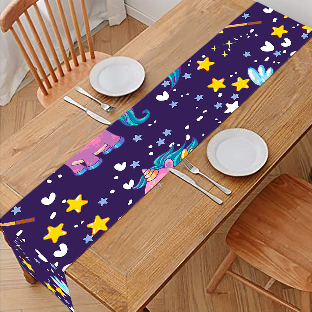 Cute Night Star Unicorn Pattern Print Table Runner
