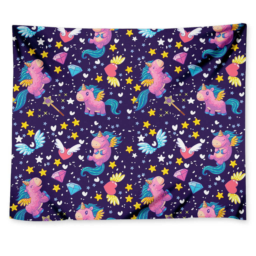 Cute Night Star Unicorn Pattern Print Tapestry