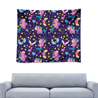 Cute Night Star Unicorn Pattern Print Tapestry
