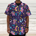 Cute Night Star Unicorn Pattern Print Textured Short Sleeve Shirt