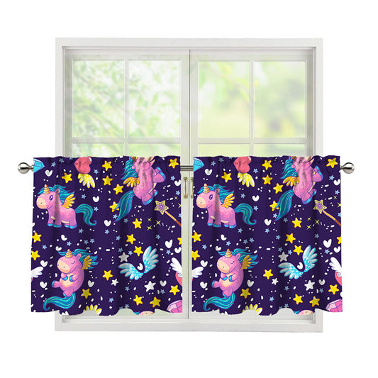 Cute Night Star Unicorn Pattern Print Tier Curtains