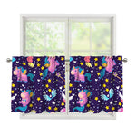Cute Night Star Unicorn Pattern Print Tier Curtains