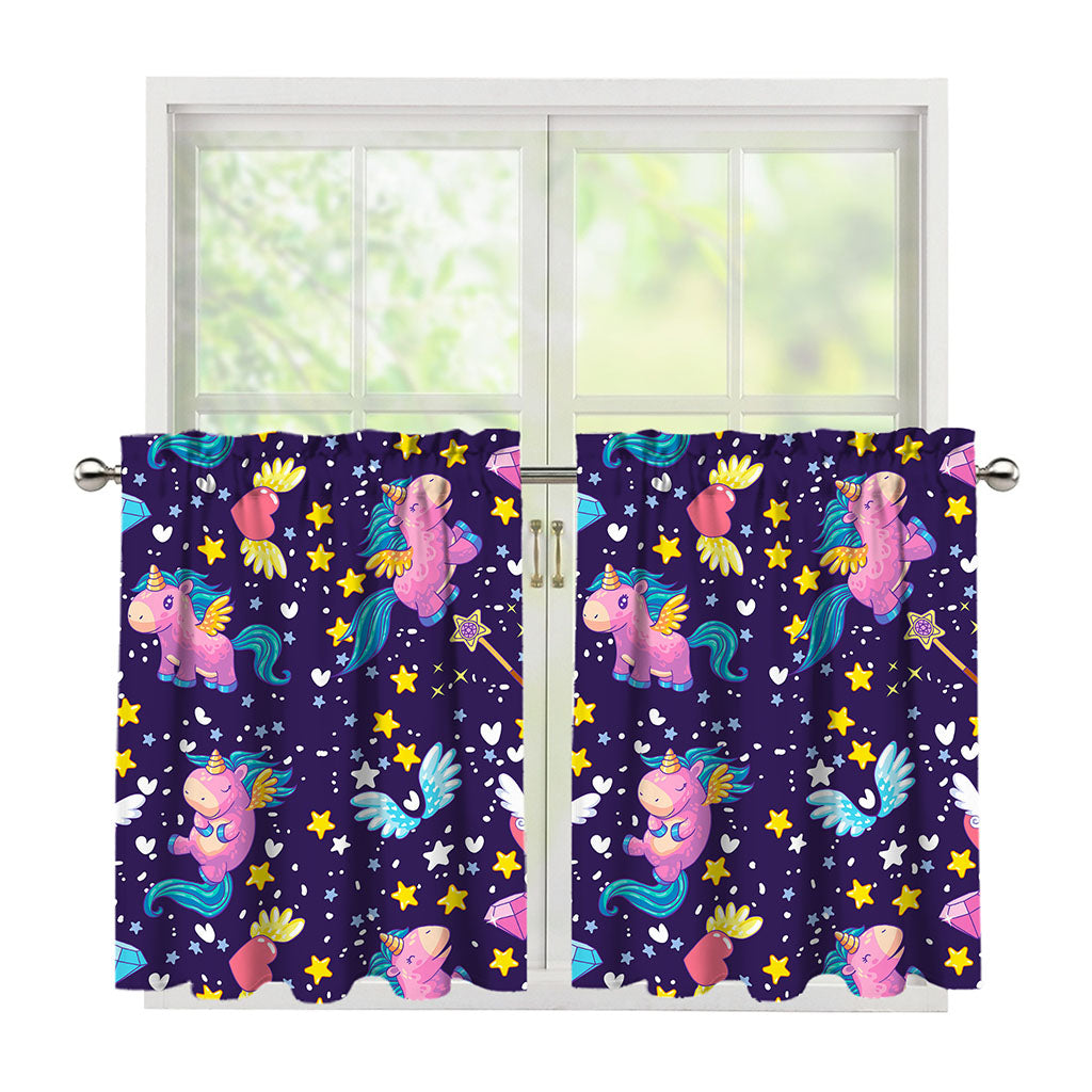 Cute Night Star Unicorn Pattern Print Tier Curtains