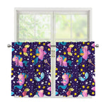 Cute Night Star Unicorn Pattern Print Tier Curtains