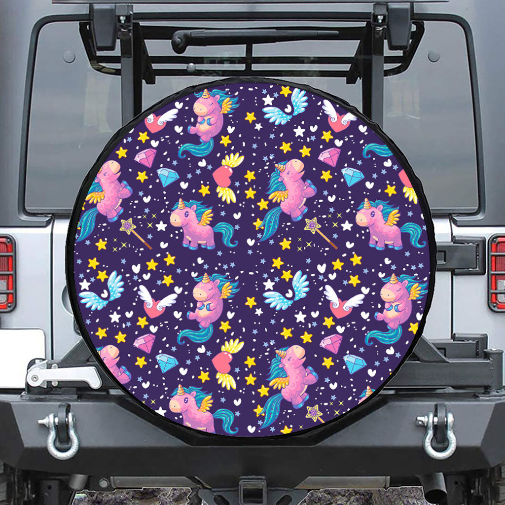 Cute Night Star Unicorn Pattern Print Tire Cover