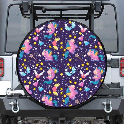 Cute Night Star Unicorn Pattern Print Tire Cover