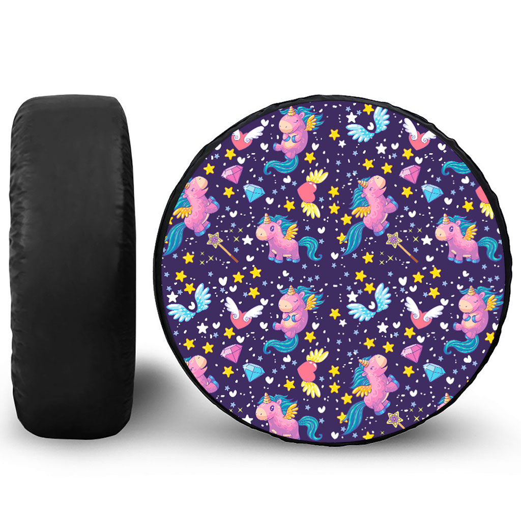 Cute Night Star Unicorn Pattern Print Tire Cover