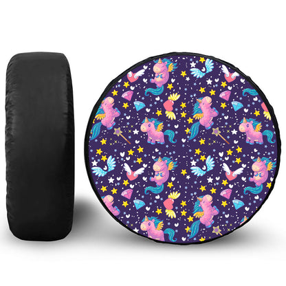 Cute Night Star Unicorn Pattern Print Tire Cover