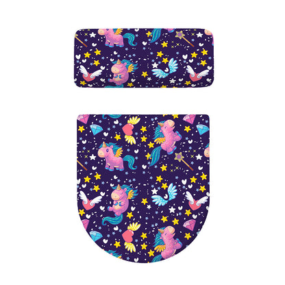 Cute Night Star Unicorn Pattern Print Toilet Lid And Tank Cover Set