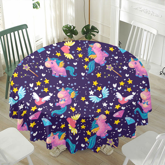 Cute Night Star Unicorn Pattern Print Waterproof Round Tablecloth