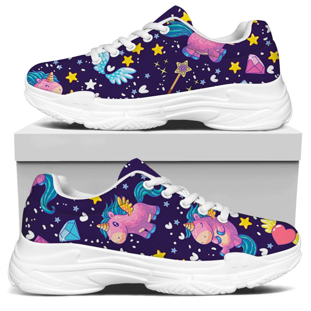 Cute Night Star Unicorn Pattern Print White Chunky Shoes