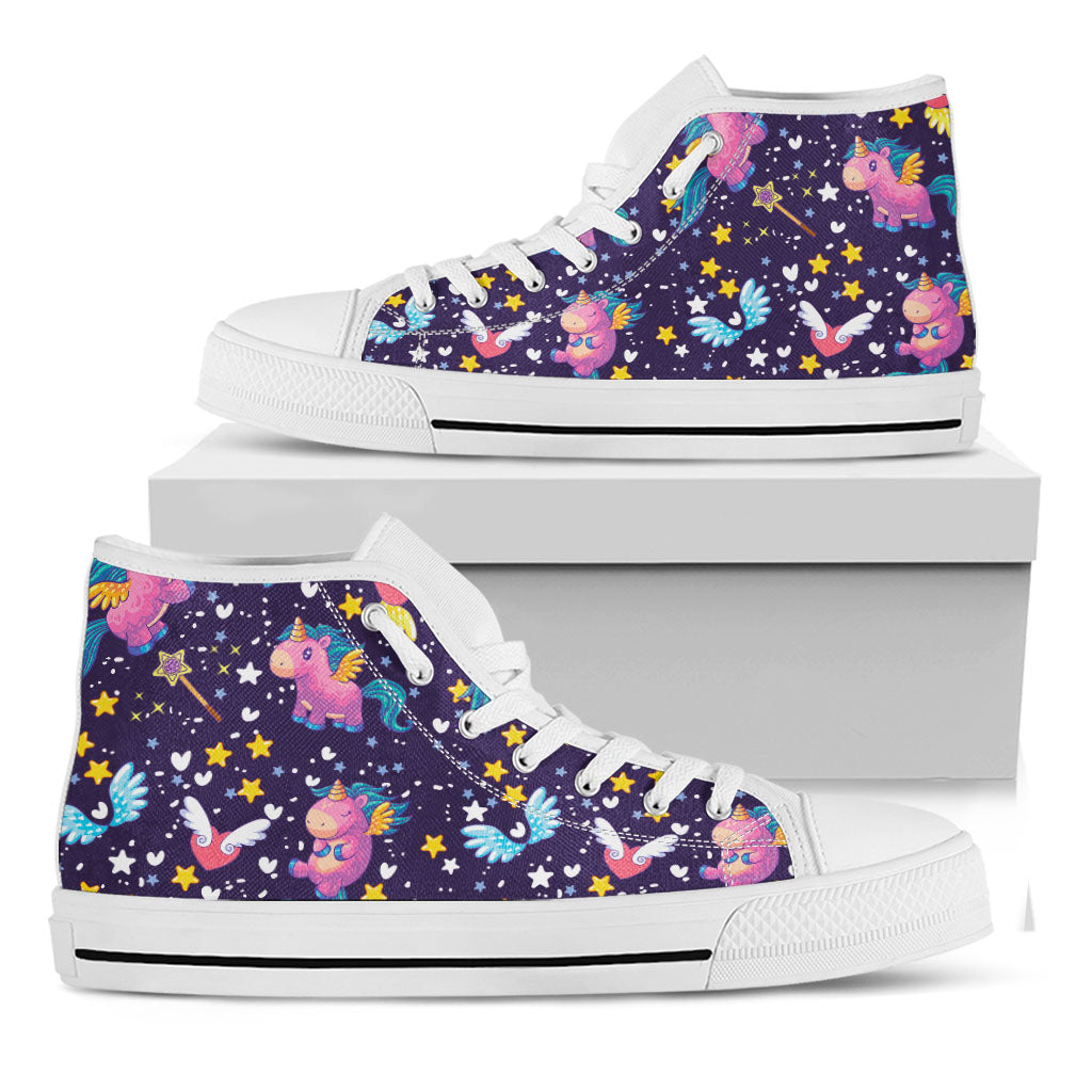 Cute Night Star Unicorn Pattern Print White High Top Sneakers